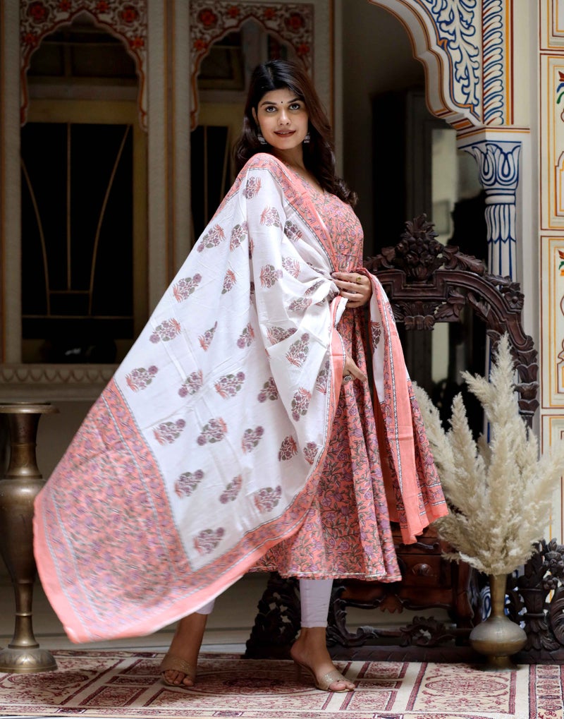Miravan Floral Printed Anarkali Kurta and Dupatta for Women - Image 5